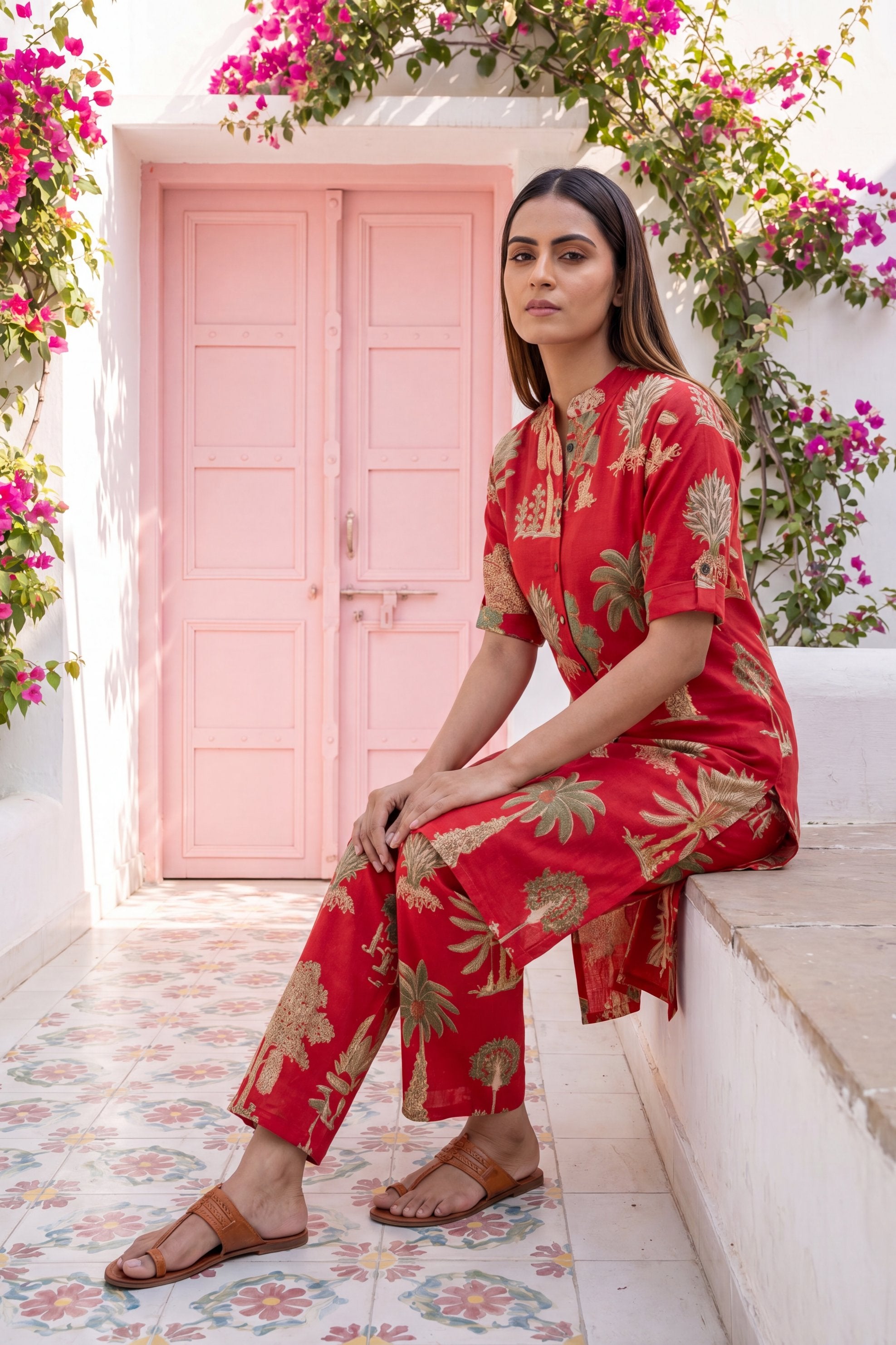 Cabernet Red Mandarin Cotton Co-ord Set