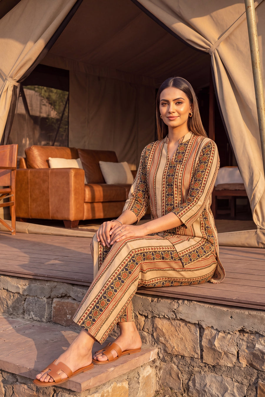 Dune Stripe Angrakha Cotton Co-ord Set — image 11