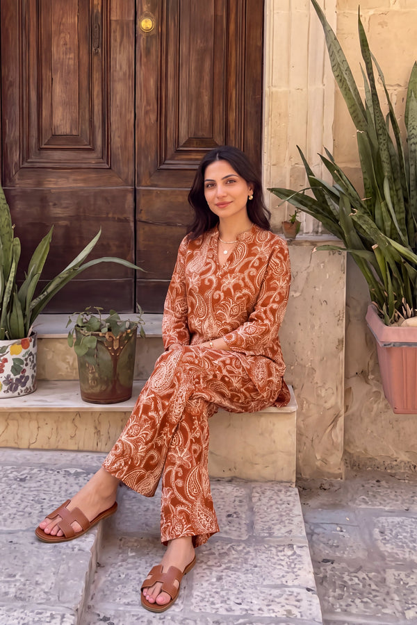 Cinnamon Ember Angrakha Cotton Co-ord Set