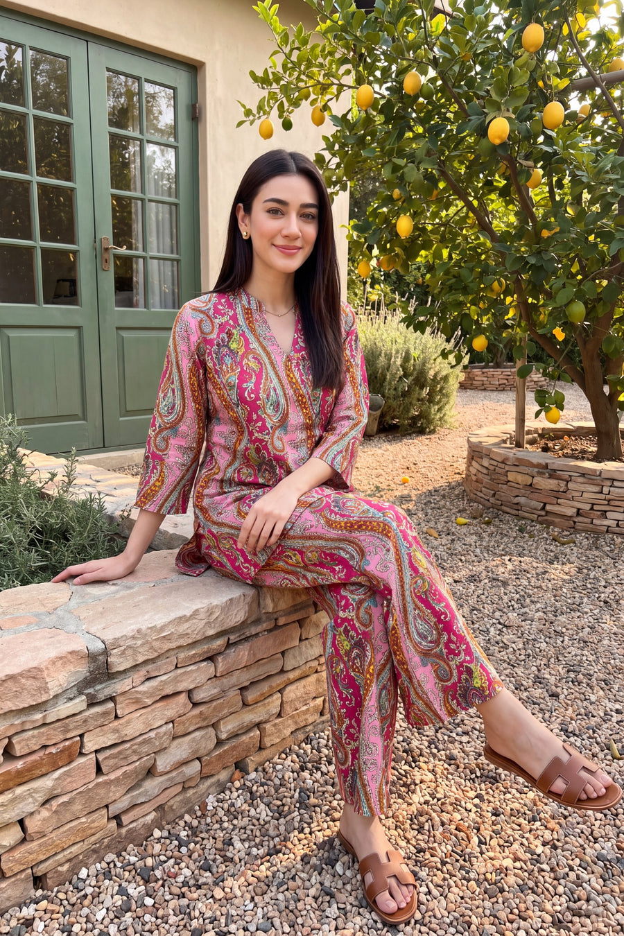 Rose Paisley Angrakha Cotton Co-ord Set — image 8