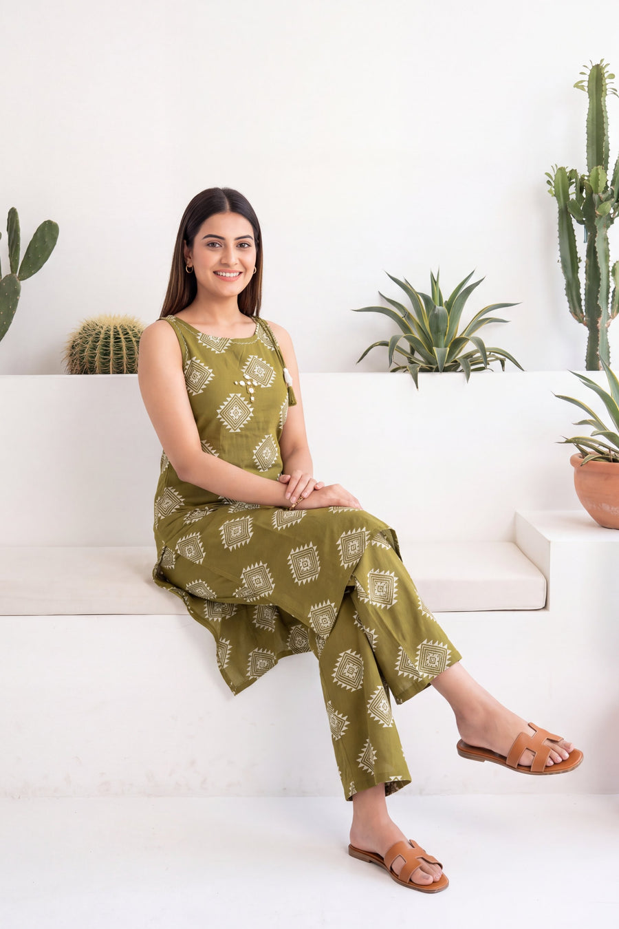 Verdant Ease Sleeveless Cotton Co-ord Set — image 8