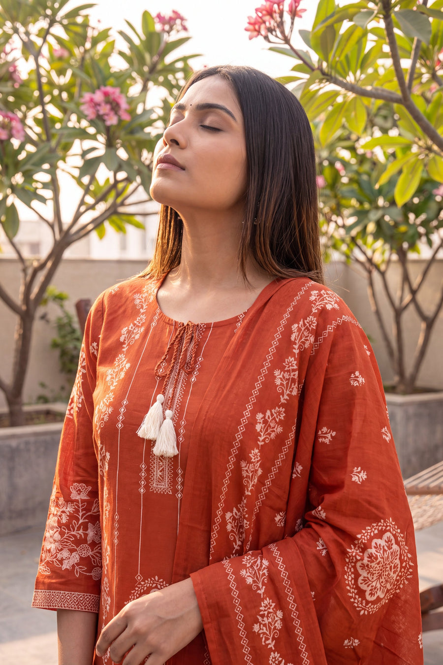 Loggia Apricot Cotton Dupatta Set — image 9