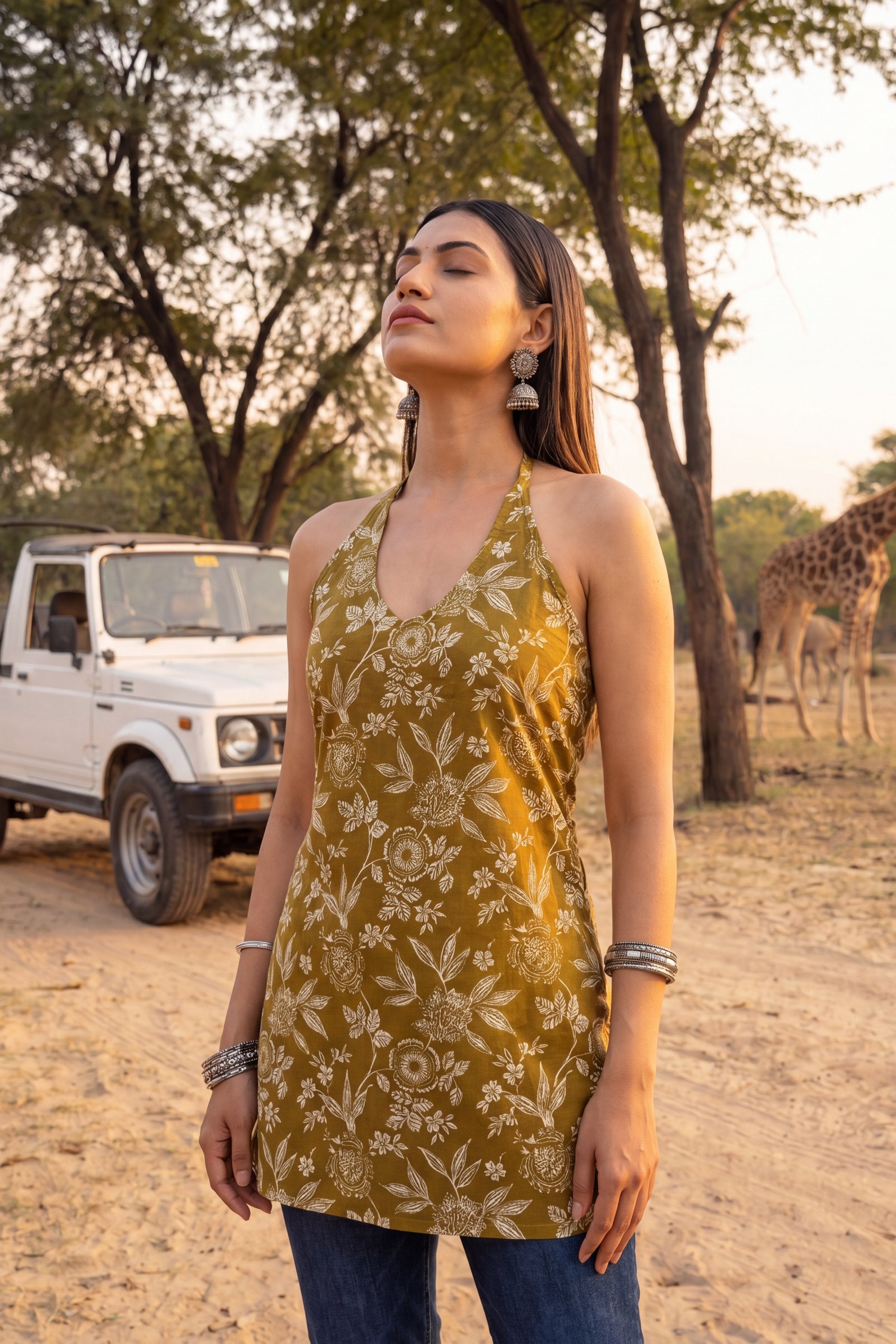 Boulevard Olive Halter Cotton Top