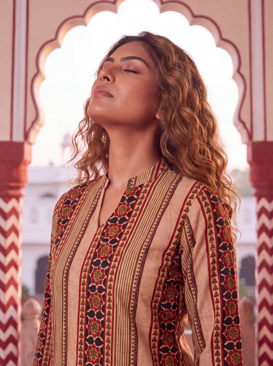 Sandstone Stripe Angrakha Cotton Co-ord Set — image 8