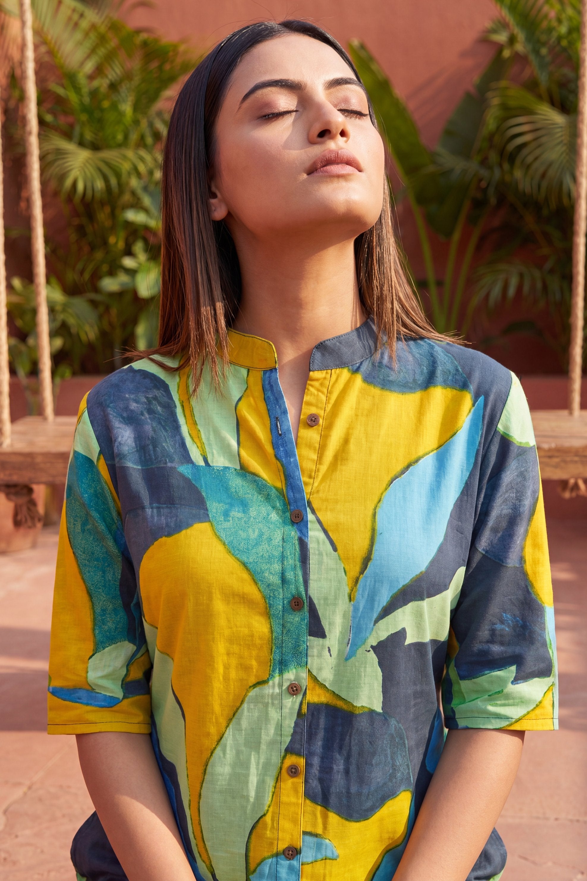 Café Mustard Mandarin Cotton Co-ord Set