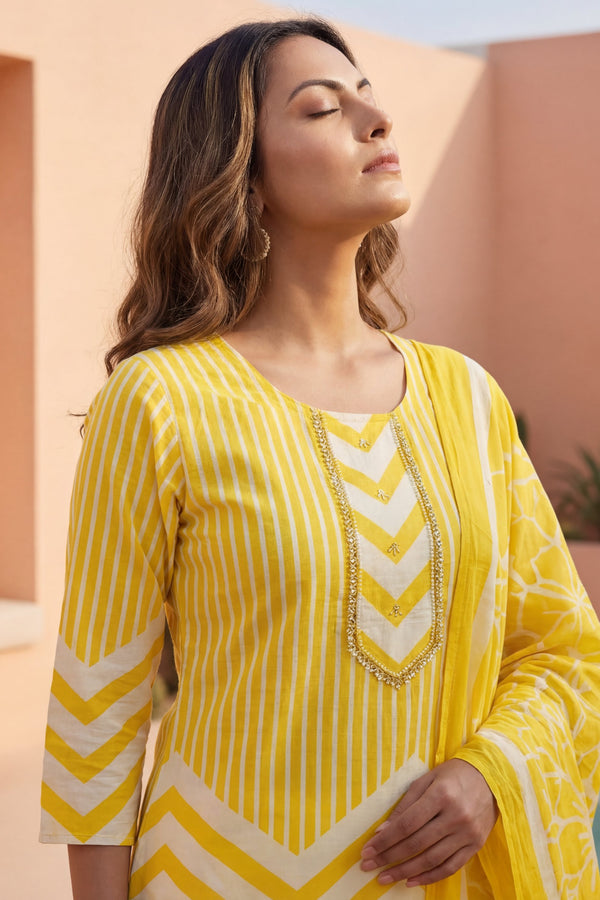 Solar Zigzag Bloom Chevron Cotton Dupatta Set