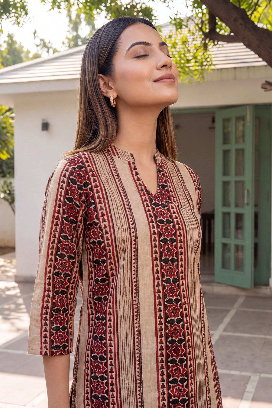 Rosewood Stripe Angrakha Cotton Co-ord Set — image 3