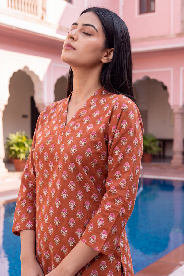 Garnet Ripple Cotton Farshi Salwar Set