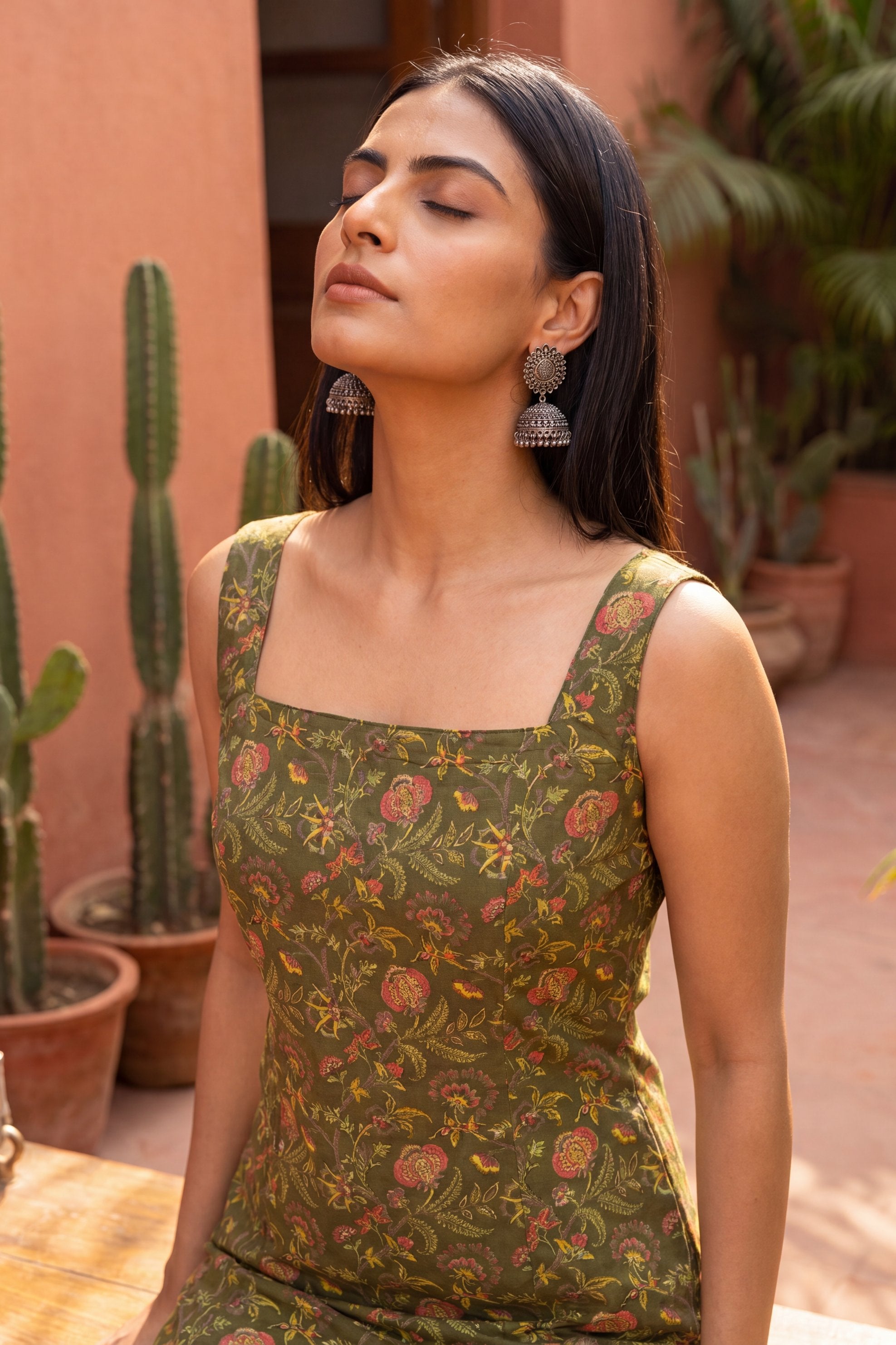 Atelier Olive Green Square Neck Cotton Top