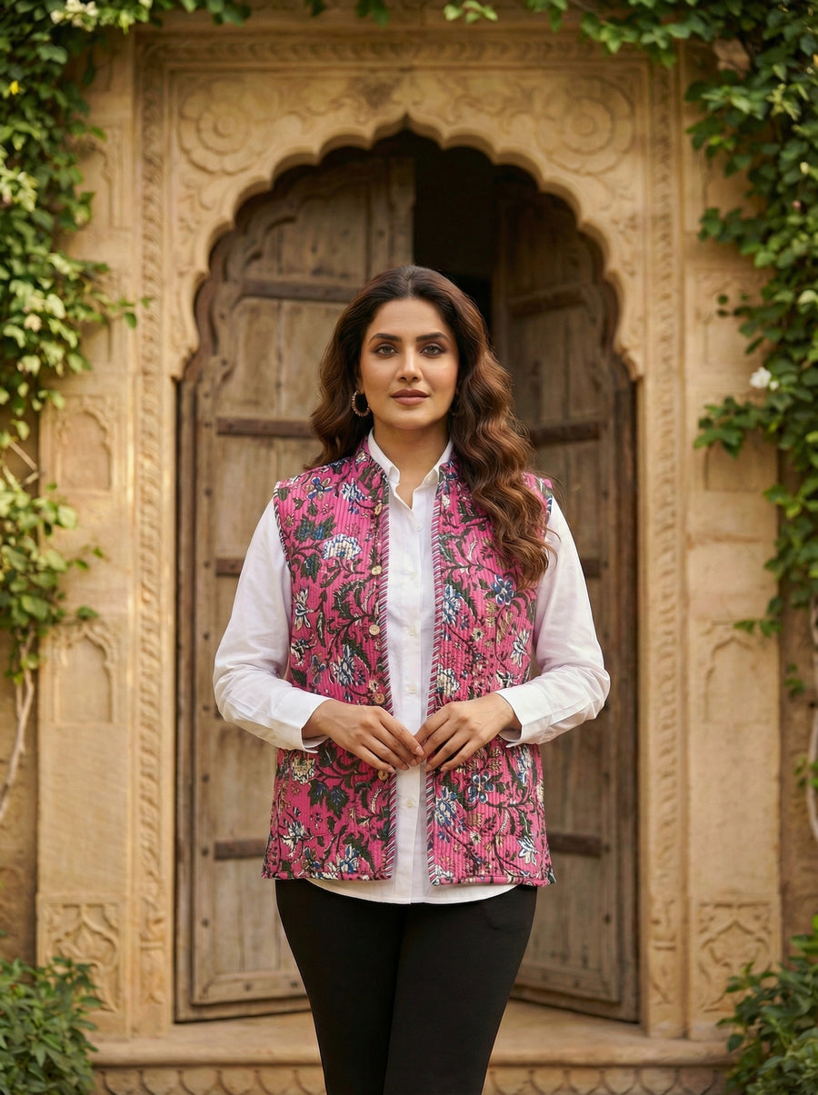 Petal Drift Cotton Reversible Quilted Jacket Vest — image 7