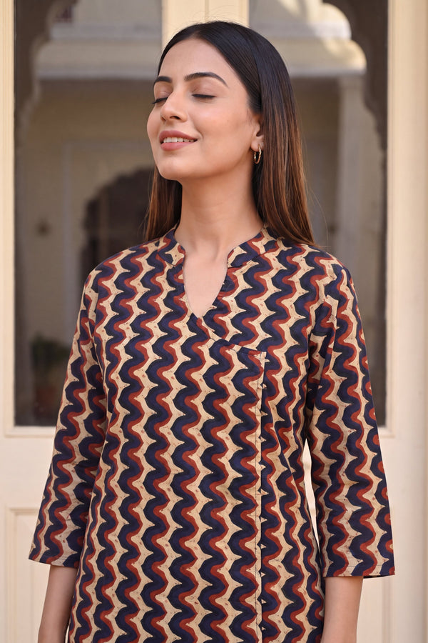 Midnight Chevron Angrakha Cotton Co-ord Set