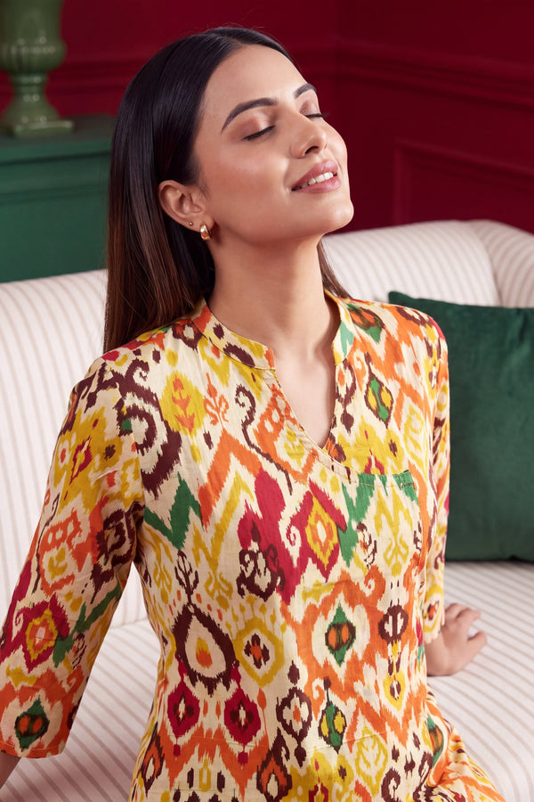 Sunburst Ikat Angrakha Cotton Co-ord Set