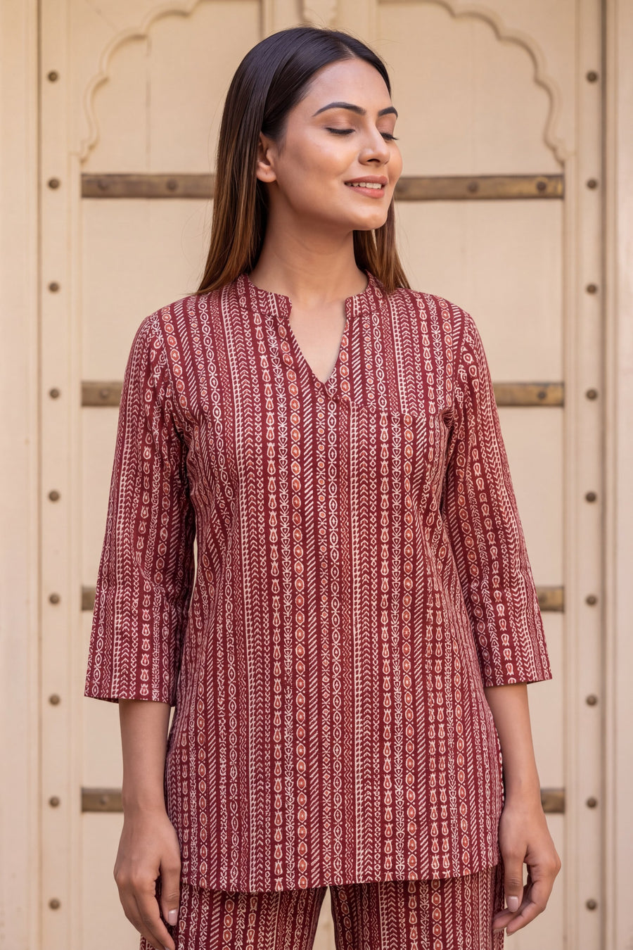 Wine Stripe Angrakha Cotton Co-ord Set — image 3