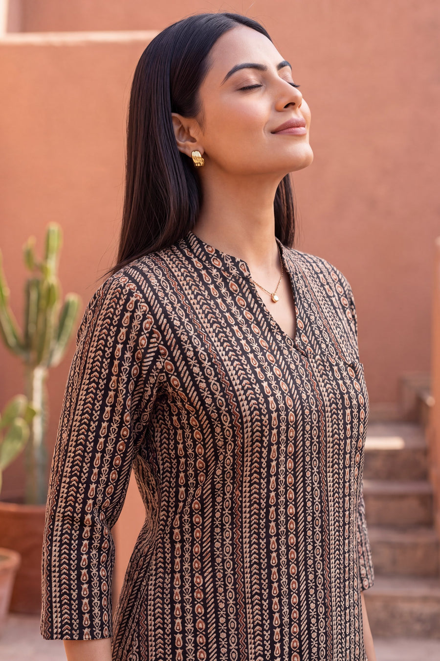 Cocoa Stripe Angrakha Cotton Co-ord Set — image 3