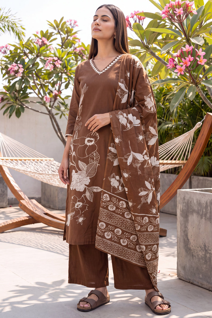 Chestnut Brown Cotton Dupatta Set — image 8