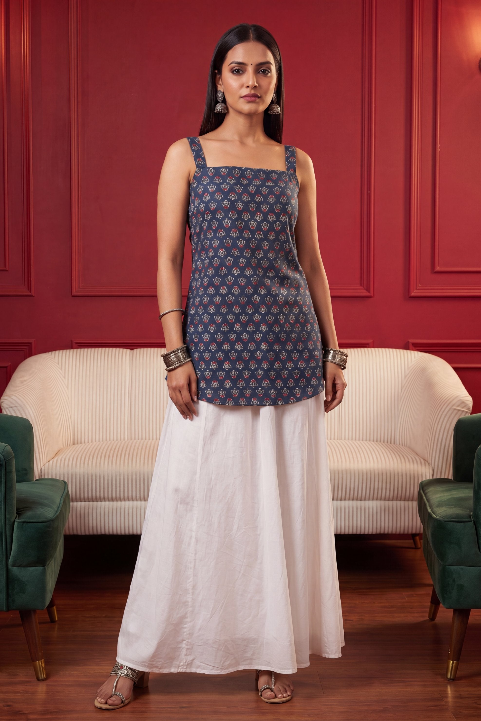 Boulevard Blue Square Neck Cotton Top