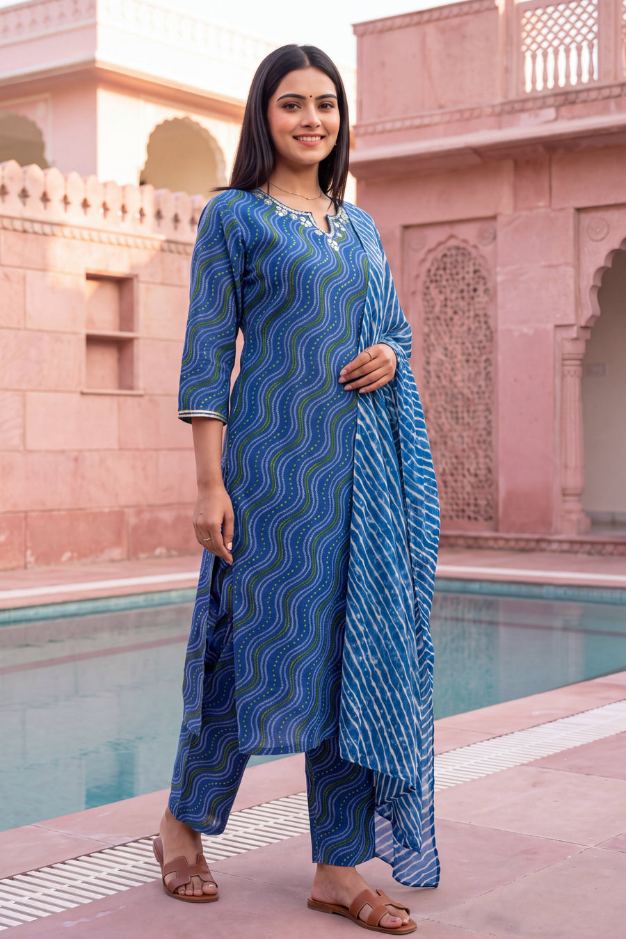 Cobalt Lantern Cotton Dupatta Set — image 7