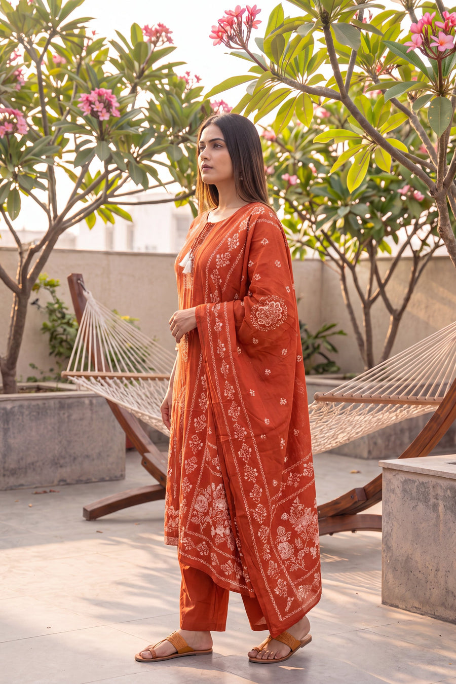 Loggia Apricot Cotton Dupatta Set — image 10
