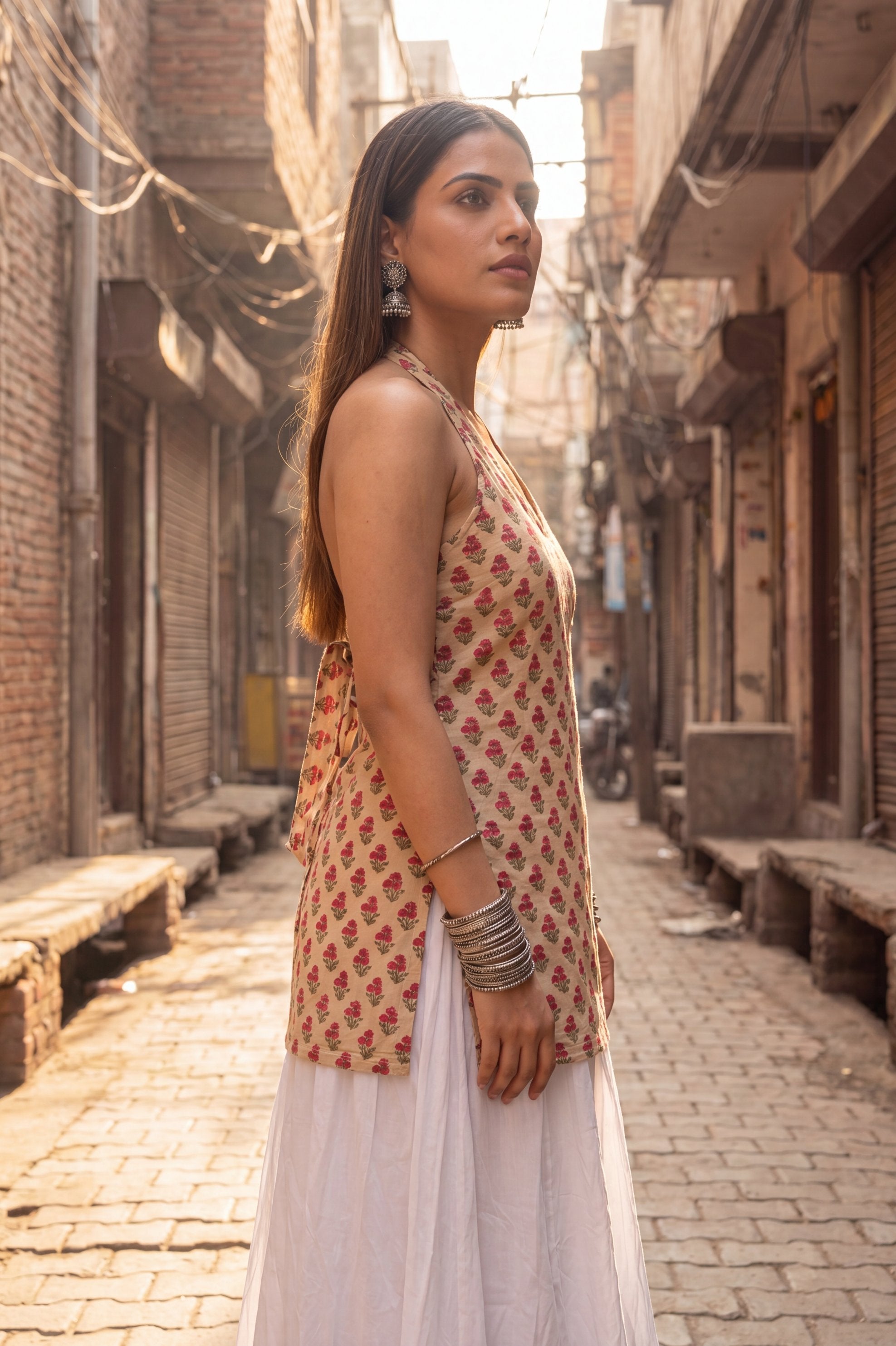 Atelier Sand Beige Halter Cotton Top