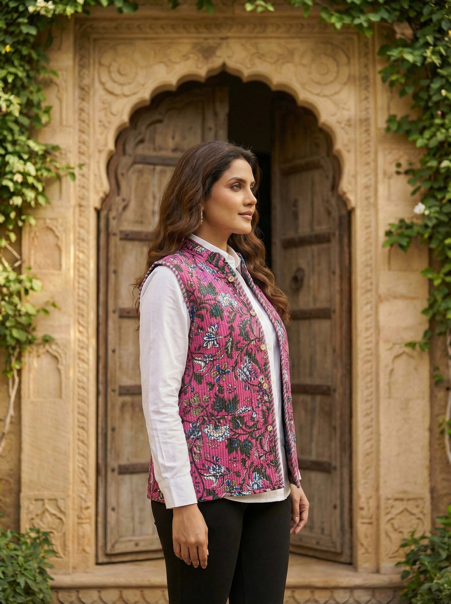 Petal Drift Cotton Reversible Quilted Jacket Vest — image 8