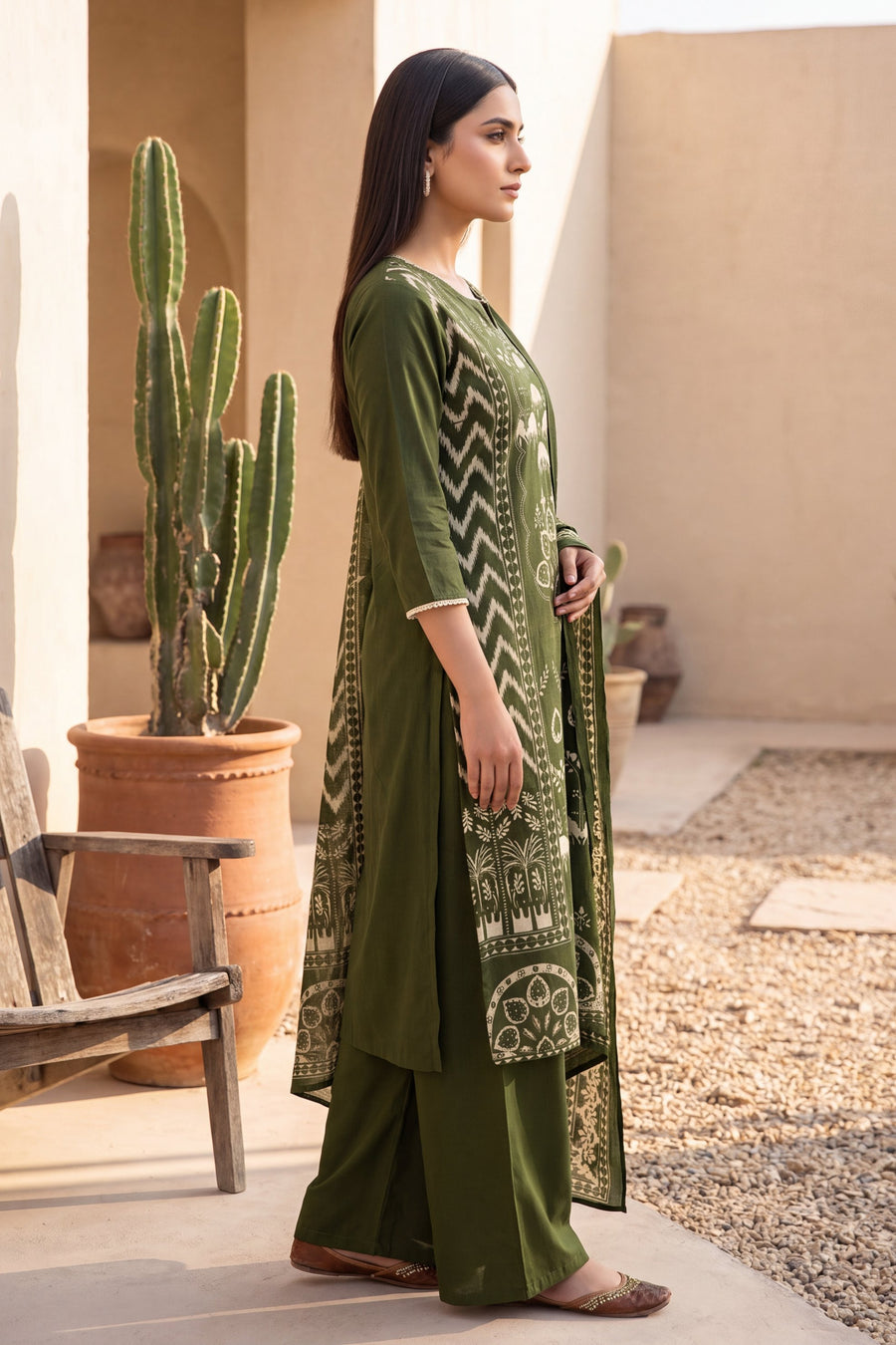 Galleria Olive Cotton Dupatta Set — image 9