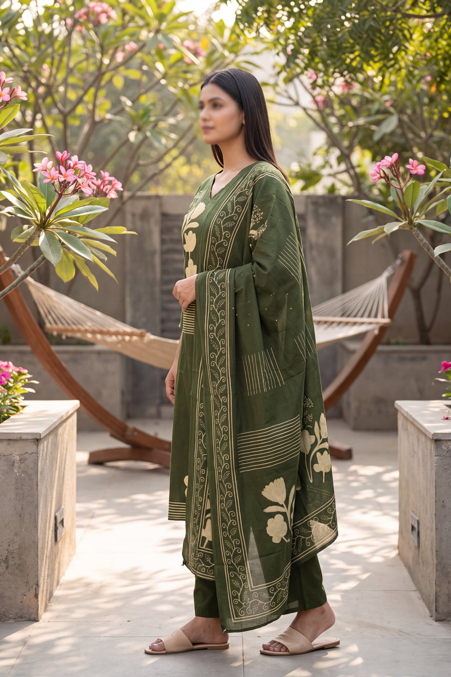 Fern Meadow Green Cotton Dupatta Set — image 9