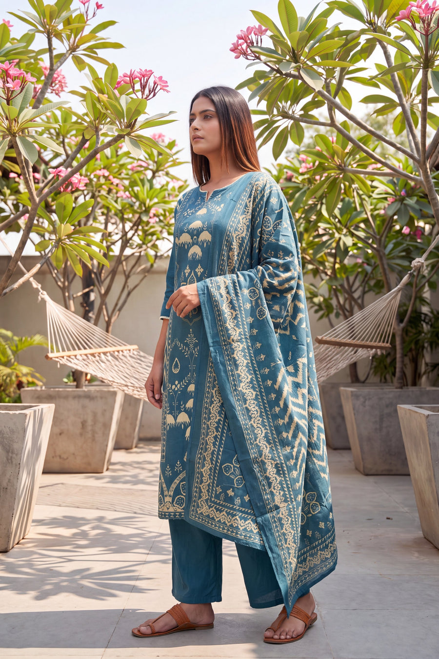 Forge Indigo Cotton Dupatta Set — image 8