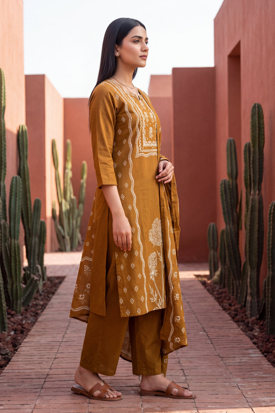 Golden Cascade Cotton Dupatta Set — image 6