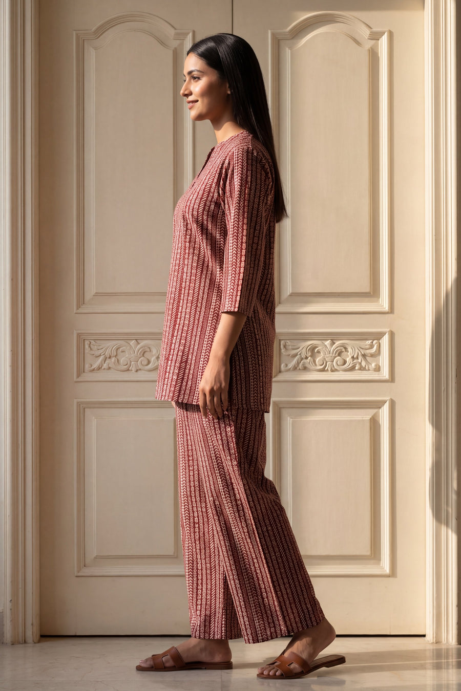 Wine Stripe Angrakha Cotton Co-ord Set — image 12