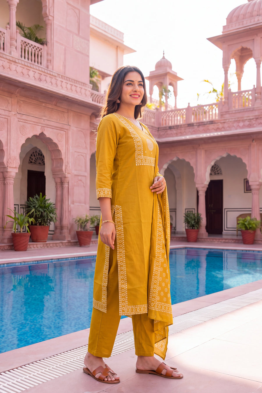 Saffron Lantern Cotton Dupatta Set — image 7