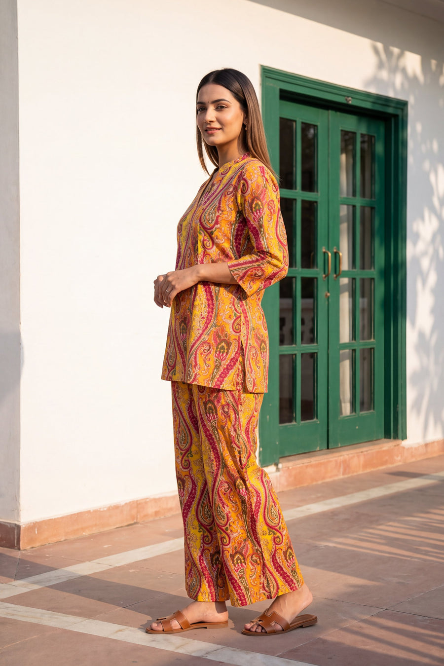 Turmeric Swirl Angrakha Cotton Co-ord Set — image 10