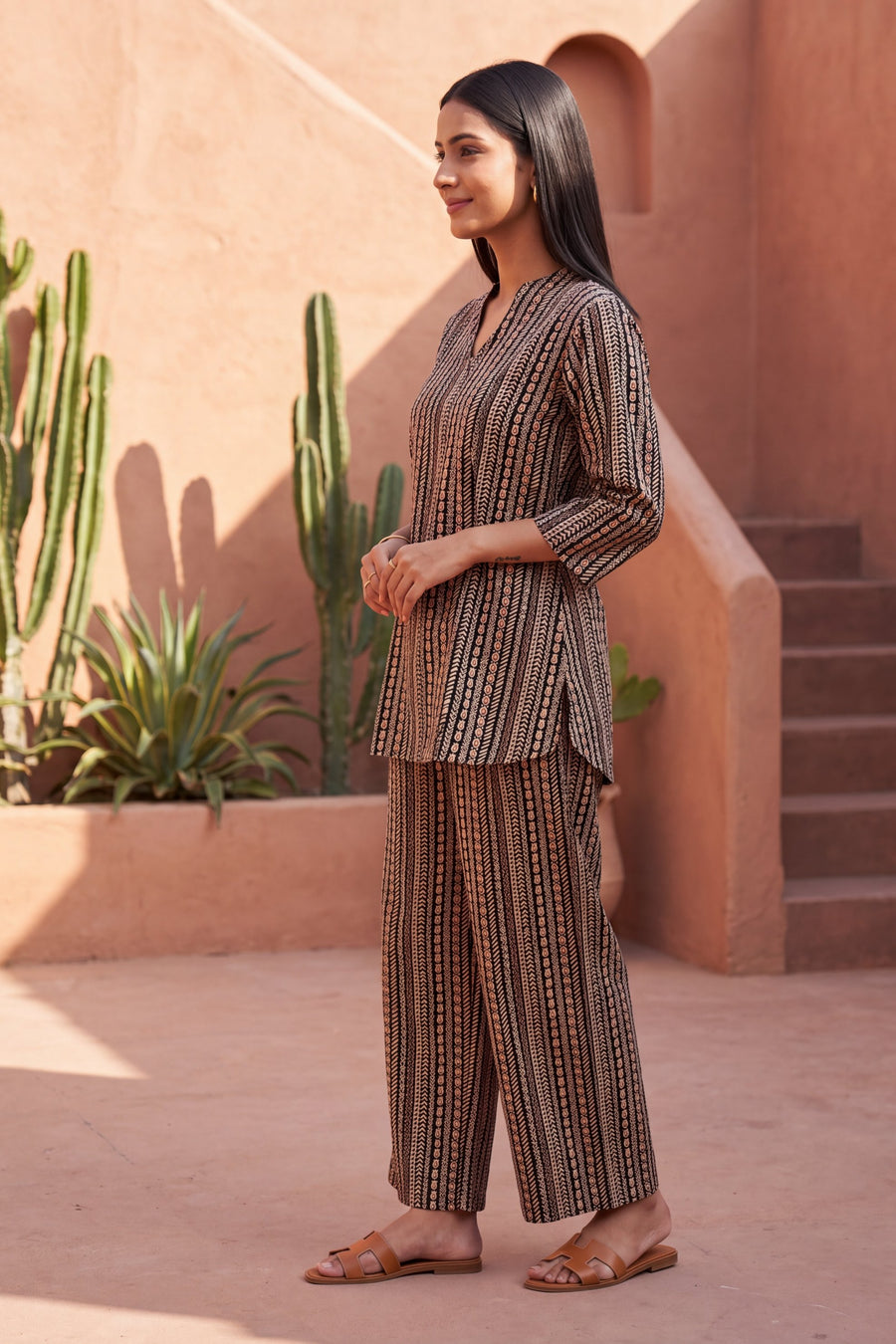 Cocoa Stripe Angrakha Cotton Co-ord Set — image 9