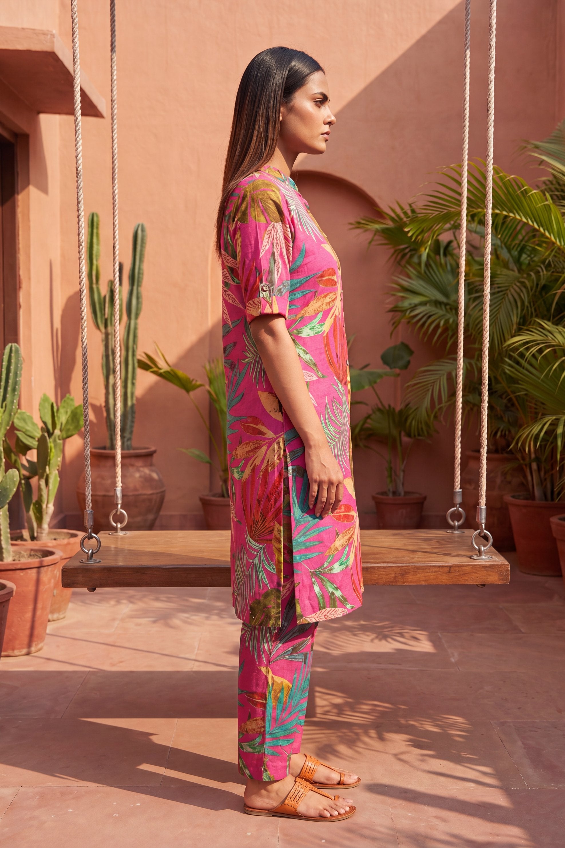 Macaron Pink Mandarin Cotton Co-ord Set
