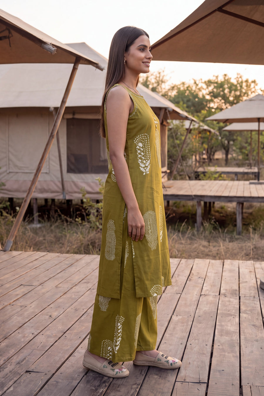 Olive Gilt Sleeveless Cotton Co-ord Set — image 9