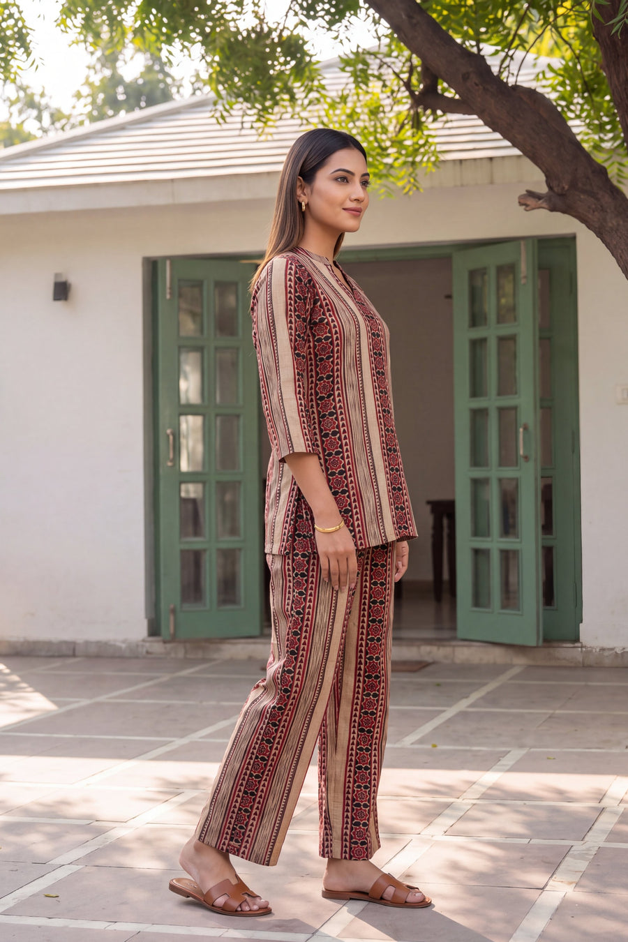 Rosewood Stripe Angrakha Cotton Co-ord Set — image 9