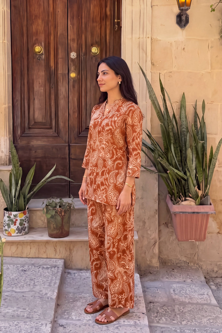 Cinnamon Ember Angrakha Cotton Co-ord Set — image 13