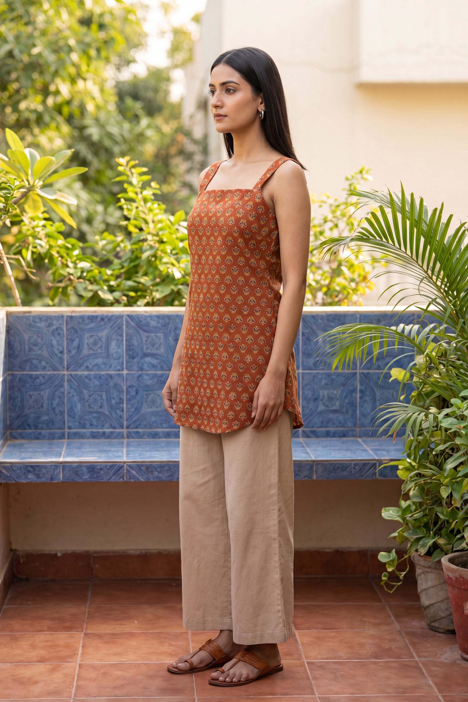 Saffron Bloom Square Neck Cotton Top