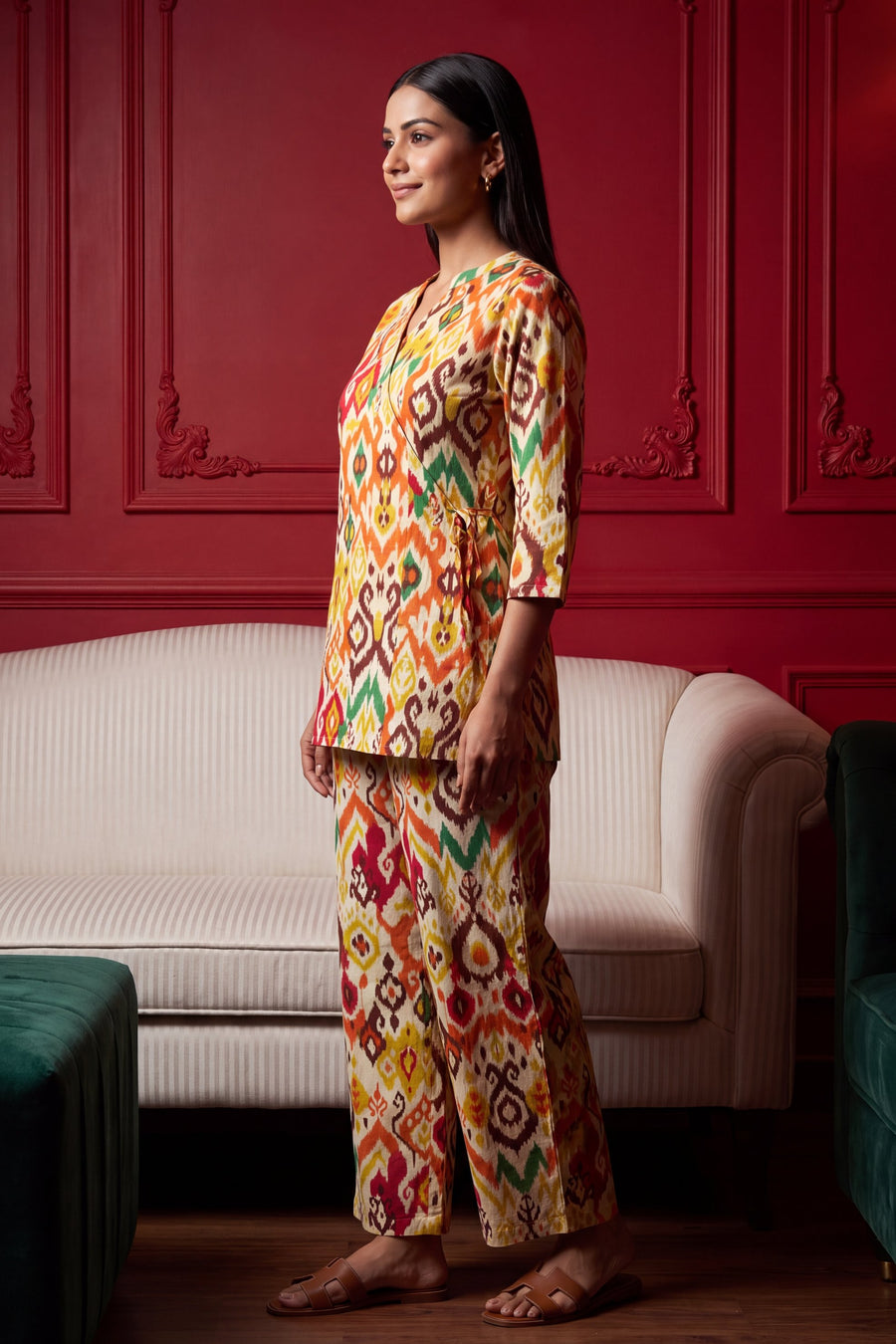 Sunburst Ikat Angrakha Cotton Co-ord Set — image 12