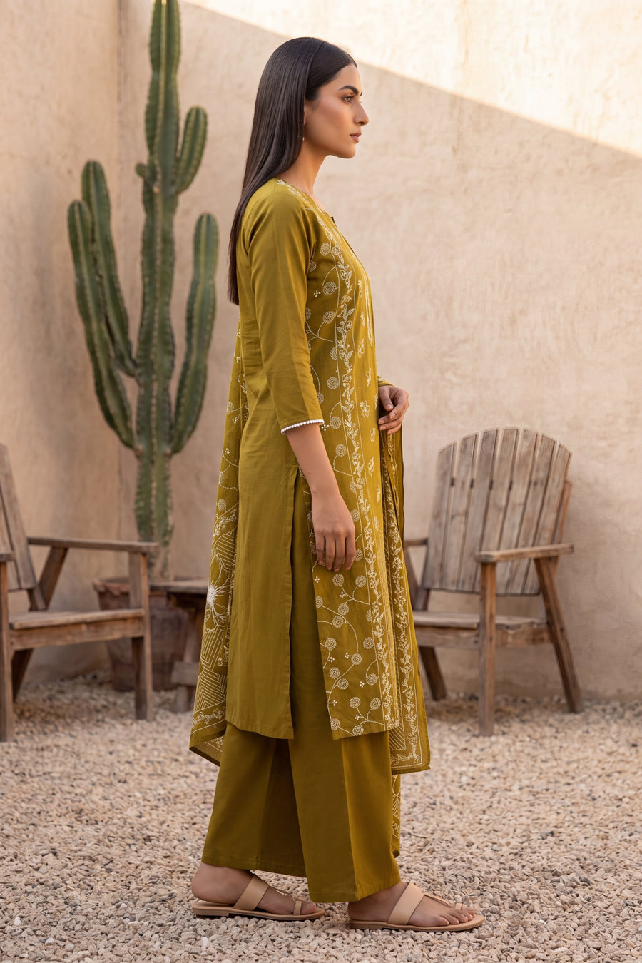 Lagoon Olive Cotton Dupatta Set — image 10