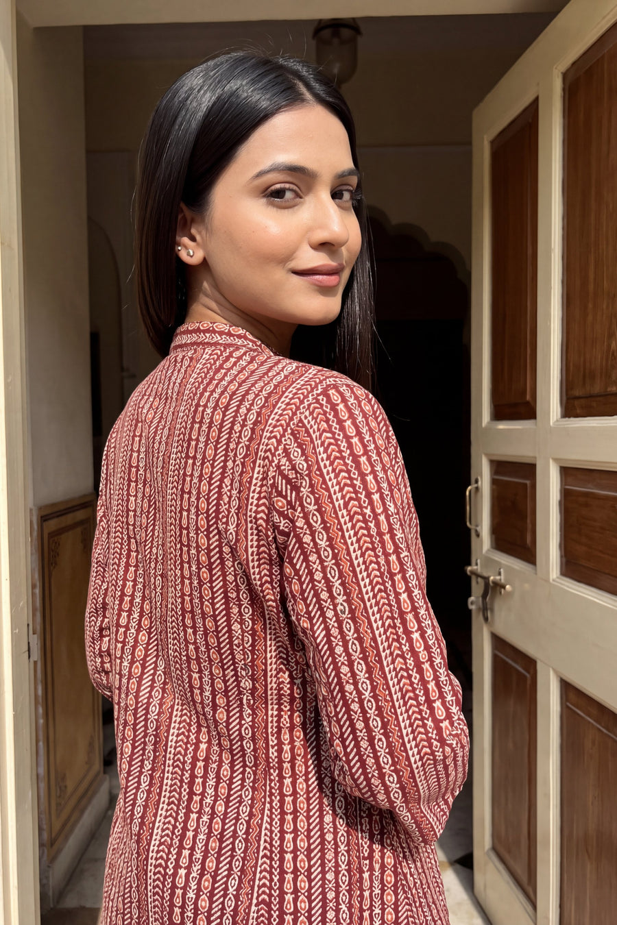 Wine Stripe Angrakha Cotton Co-ord Set — image 13