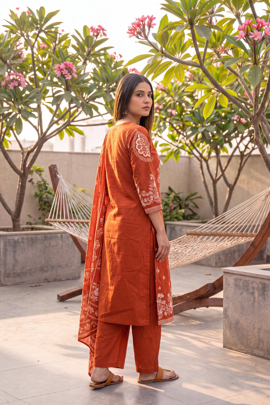 Loggia Apricot Cotton Dupatta Set — image 11