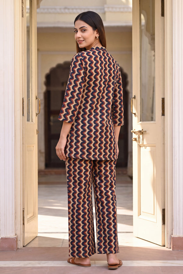Midnight Chevron Angrakha Cotton Co-ord Set