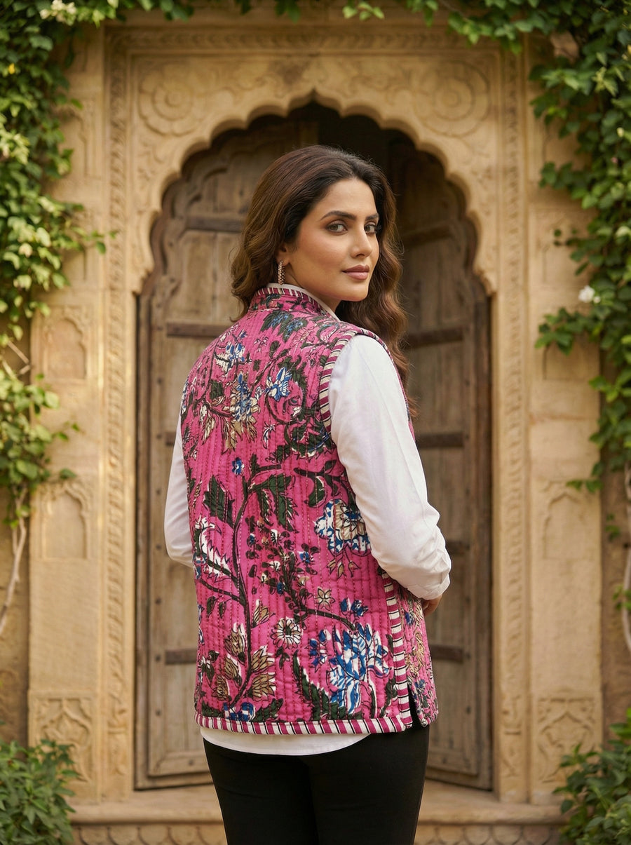Petal Drift Cotton Reversible Quilted Jacket Vest — image 9