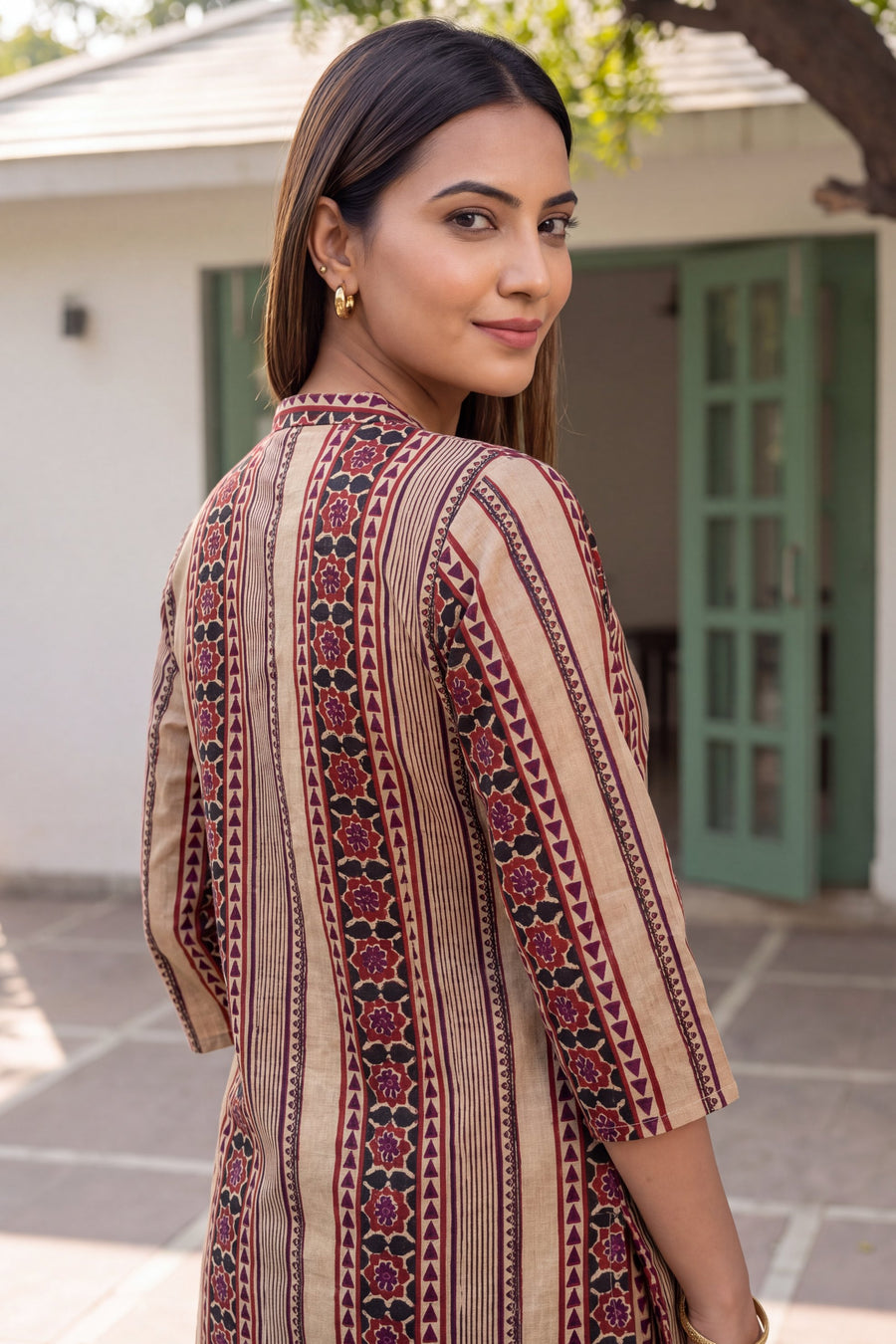 Rosewood Stripe Angrakha Cotton Co-ord Set — image 10
