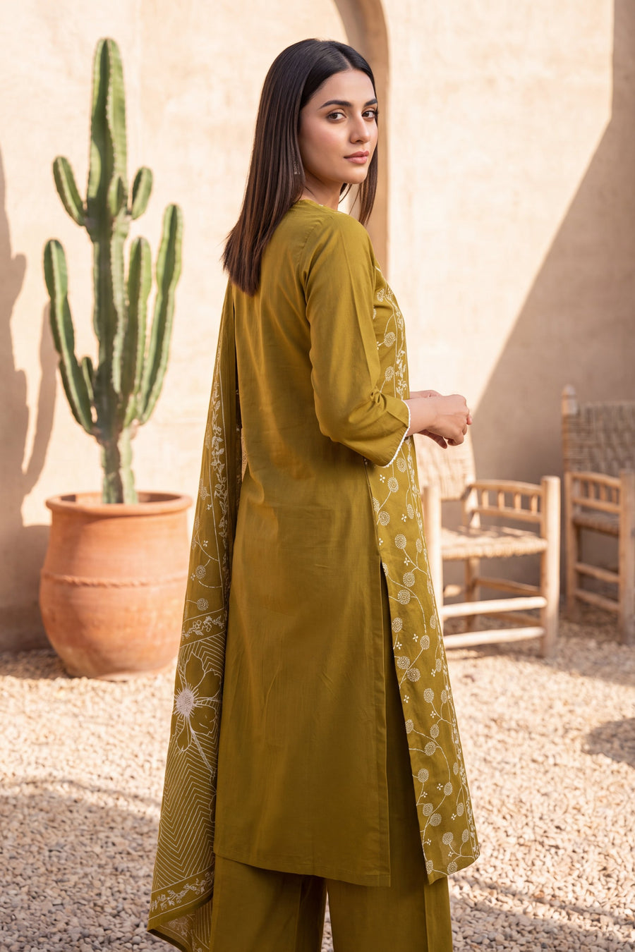 Lagoon Olive Cotton Dupatta Set — image 11