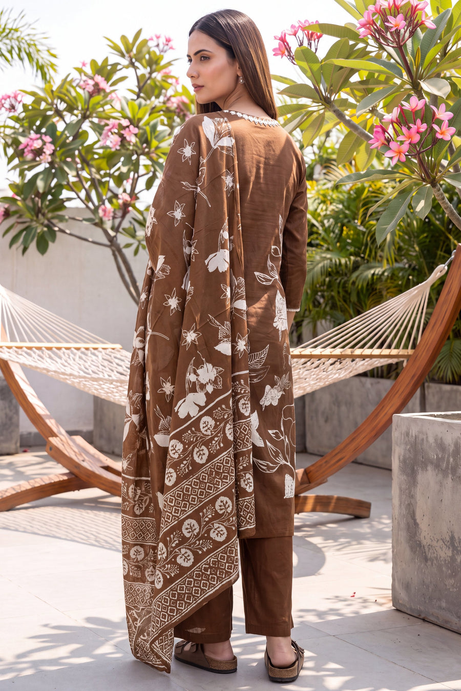 Chestnut Brown Cotton Dupatta Set — image 10
