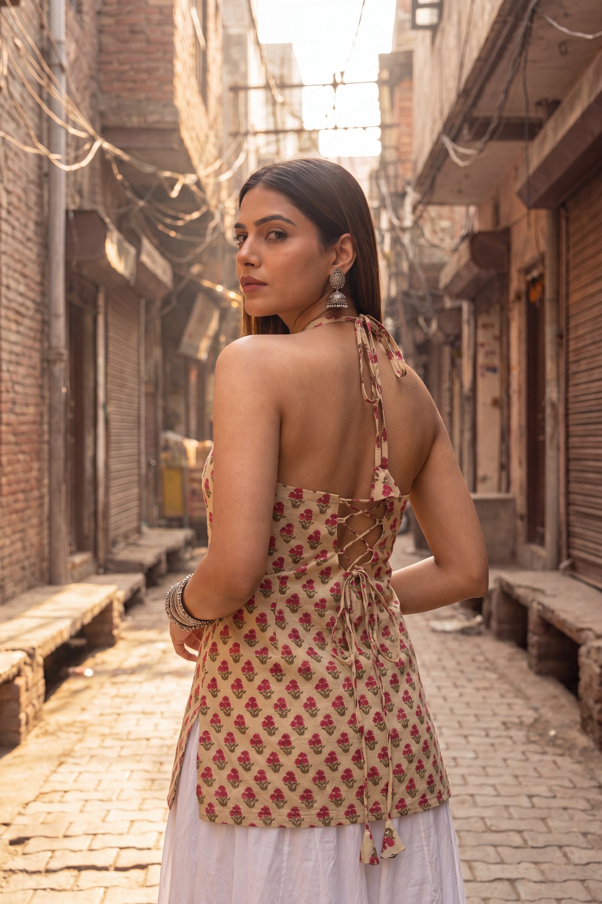 Atelier Sand Beige Halter Cotton Top