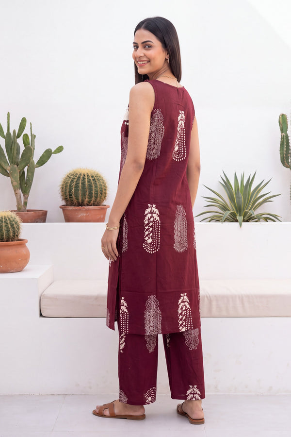 Merlot Ease Sleeveless Cotton Co-ord Set