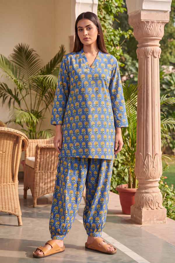 Cobalt Ripple Cotton Farshi Salwar Set