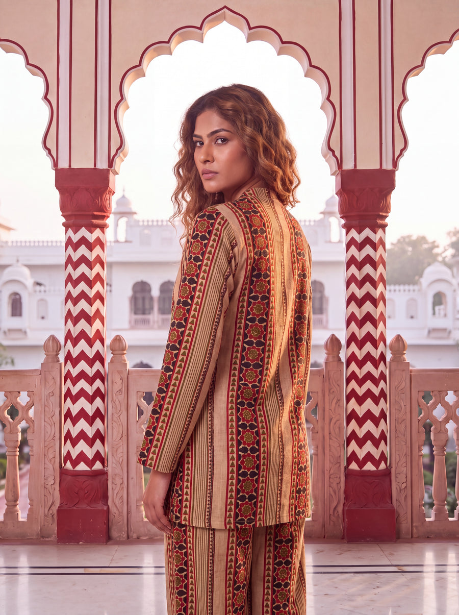 Sandstone Stripe Angrakha Cotton Co-ord Set — image 9